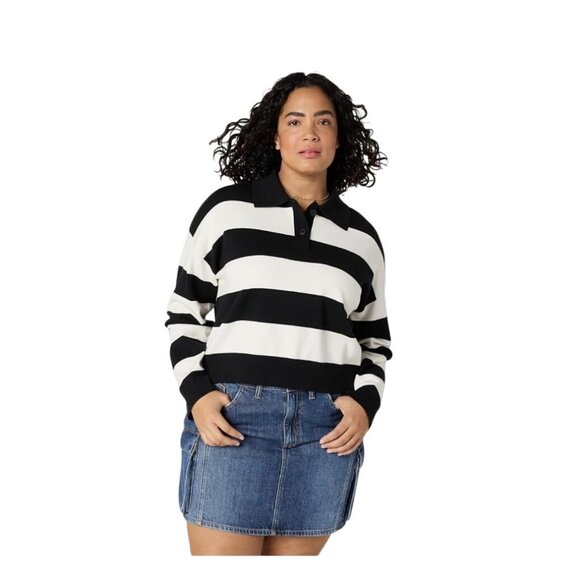 The Drop Womens Striped Long-Sleeve Collared Sweater Black/White XXL NWT - Picture 1 of 3